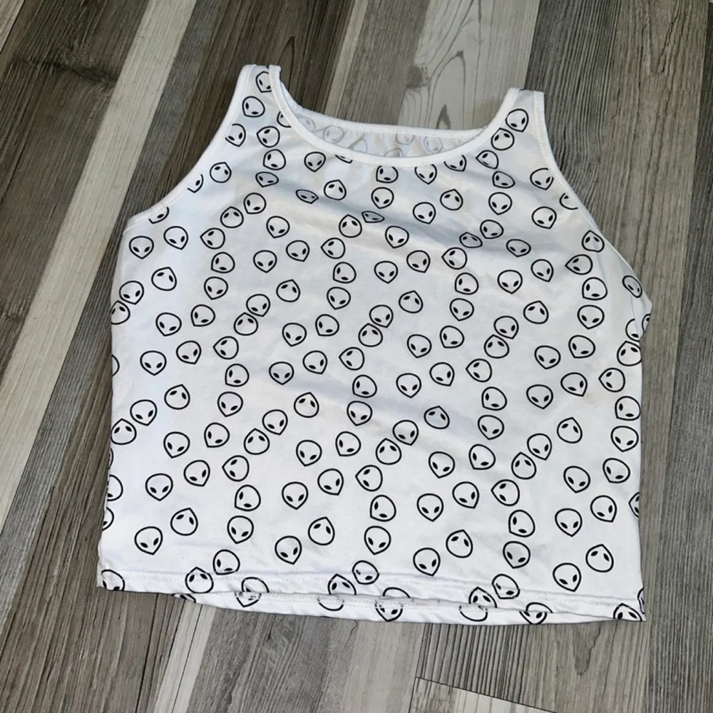 Alien Patterned White Tank Top